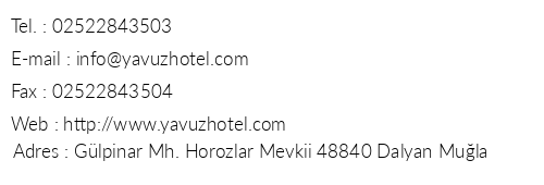 Yavuz Hotel telefon numaralar, faks, e-mail, posta adresi ve iletiim bilgileri